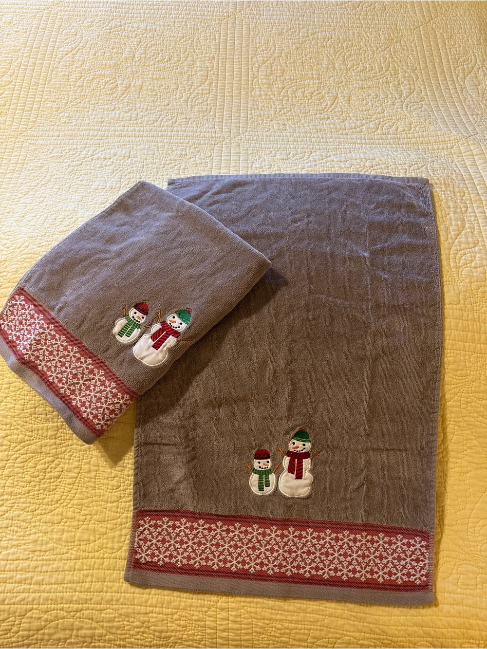 St. Nicholas Square Gray Snowman Embroidered Holiday Hand Towels